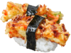Vegetable fritter nigiri secured with strips of nori
