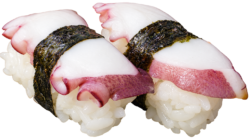 Octopus nigiri secured with strips of nori